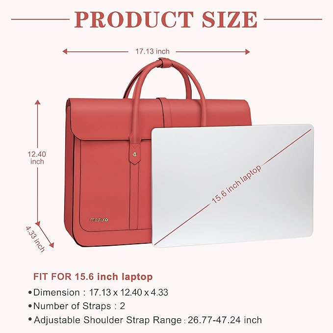 MOSISO Laptop Bag for Women, 15-15.6 inch PU Leather Laptop Shoulder Bags Convertible Backpack, 16 inch Messenger Bags Casual Handbag Work Briefcase Travel Computer Bag with Bowknot, Coral