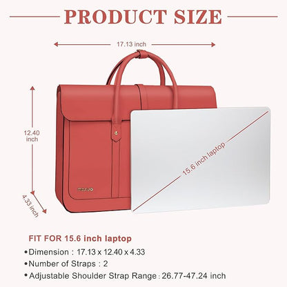 MOSISO Laptop Bag for Women, 15-15.6 inch PU Leather Laptop Shoulder Bags Convertible Backpack, 16 inch Messenger Bags Casual Handbag Work Briefcase Travel Computer Bag with Bowknot, Coral