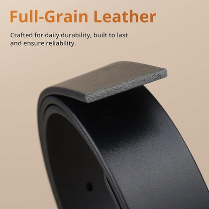 Buffway Men’s Full Grain Leather Belt – Solid One-Piece Leather, 1.5” Wide for Jeans & Business Casual, Gift Box Included