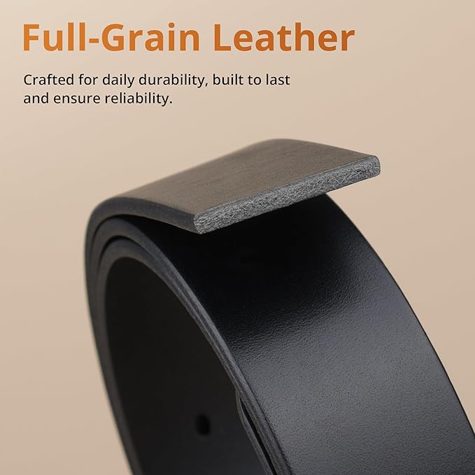 Buffway Men’s Full Grain Leather Belt – Solid One-Piece Leather, 1.5” Wide for Jeans & Business Casual, Gift Box Included