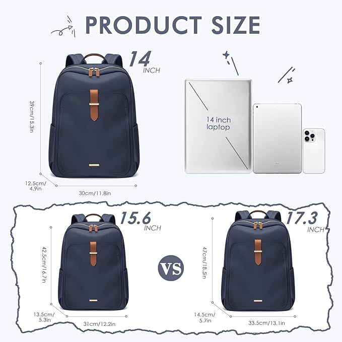 Laptop Backpack for Women,Casual Work Business Backpacks Purse Carry on Travel Backpack,14 Inch,Navy Blue