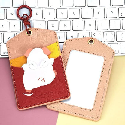 ID Badge Holder with Keychain, 3 Card Slots Cartoon Animal Cute Badge Holder for Professionals, Teacher, Nurse Officer and Students Women Girls Boys (Piggy)