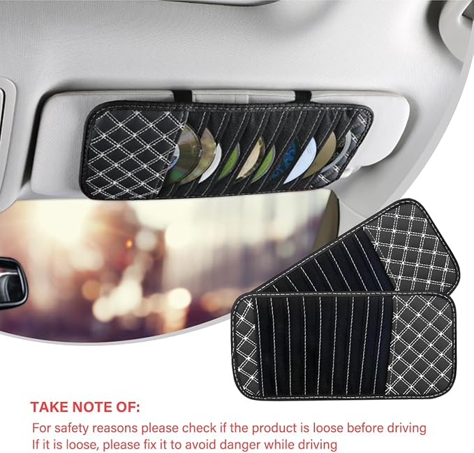 2PCS Car CD Visor Storage Cases, Sun Visor Organizer Disc Holder with 10 DVD Storage Sleeves, Vehicle Sunshade Anti-Scratch Leather CD Case Wallet for Car Truck SUV (White)