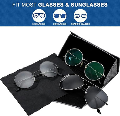 Flutesan 4 Pack Foldable Glasses Sunglasses Case PU Hard Shell Collapsible Eyeglasses Leather Case 4 Cleaning Cloths