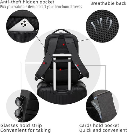 DUSLANG 17 Inch Laptop Backpack for Travel Water Resistant College Backpack for Men Women Laptop Bag with USB Charging Port with Black Lock,Black