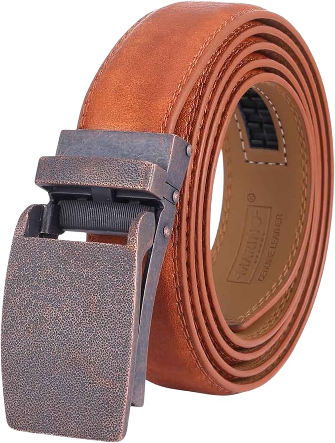 Marino Avenue Ratchet Belt for Men. Adjustable Leather Dress Belt with 38 Easy to Click Into Place Ratchet Closures.