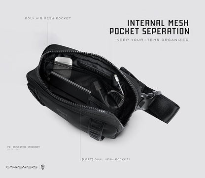 Gymreapers Travel Small Crossbody Bags for Men & Women with Hidden Pocket - Waterproof Crosssbody Fanny Pack for Men with Adjustable Shoulder Sling Belt for Traveling, Running & Hiking (Onyx)