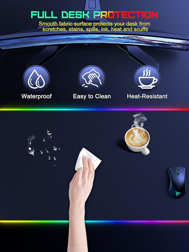 TopMade Wireless Charging RGB Mouse Pad, Waterproof Gaming Desk Pad with 4 Light Modes & 11 RGB Colors, Ultra-Smooth Surface, Non-Slip Base, 31.5"x15.75" XXL Large Desk Mat for MacBook, PC, Laptop