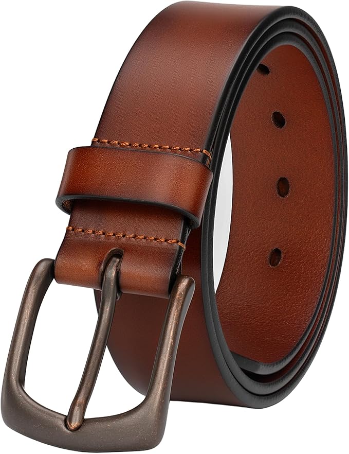 Mens Heavy Duty Full Grain Leather Belt - 1 1/2 Italian Genuine Leather with Sturdy Buckle for Jeans Casual Pants