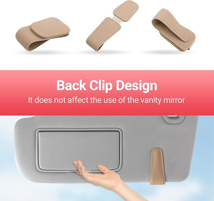 KanSmart Sunglass Holder for Car Visor Sunglasses Clip Magnetic Leather Glasses Eyeglass Holder Interior Car Accessories for Woman Man - 2 Packs Beige