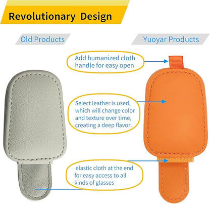 Yuoyar Sunglass Holder for Car, Magnetic Leather Sunglasses Holder and Ticket Card Clip, Car Visor Accessories, 2 Packs (Orange)