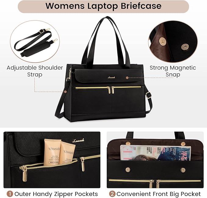 LOVEVOOK Laptop Bag for Women 17.3 Inch Laptop Tote Work Bags Professional Leather Computer Briefcase Waterproof Handbag Shoulder Large Capacity Business Teacher Office Crossbody Purse
