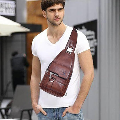 ANPTER Sling Bag for Men Crossbody Chest Bag,PU leather Over the Shoulder Purse Cross Body Sling Backpack for Travel