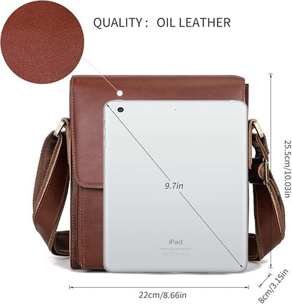 Augus Leather Messenger Crossbody Shoulder Bag for Men Work Business Casual Adjustable straps With YKK Metal Zipper