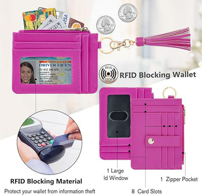 KNGITRYI Wallet Keychain Wristlet for Women,Slim RFID Credit Card Holder Purse Tassel Keychain Bangle Key Ring for Men Women