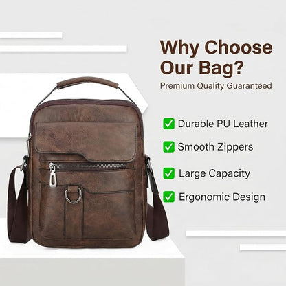 Men's Leather Crossbody Bag, Casual leather Bag for Men, Crossbody Bag Office Business,Handbag Purse Zipper