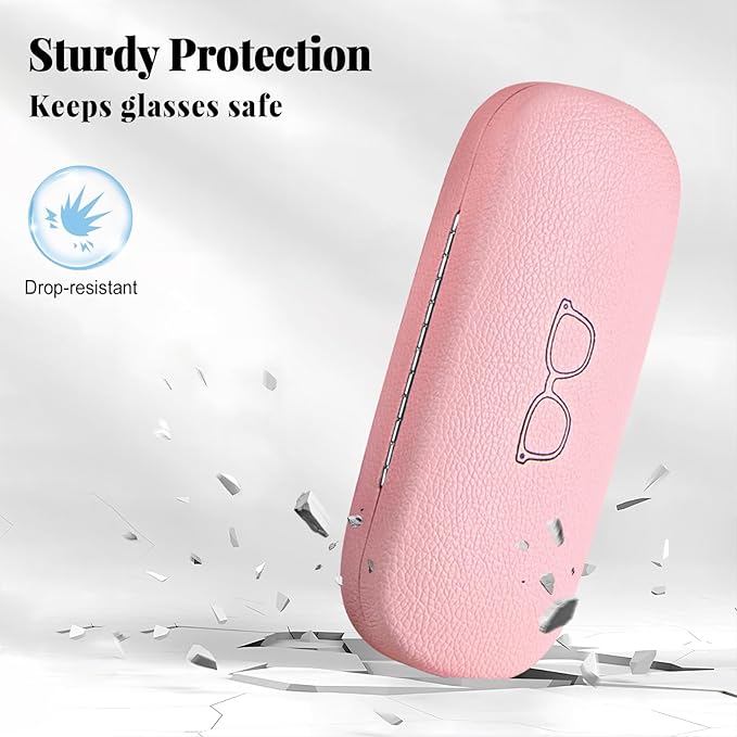 RayLove Glasses Case, 2 Pack Unisex Hard Shell Eyeglass Case PU Leather Hard Eyeglass Case with Eyewear Accessories