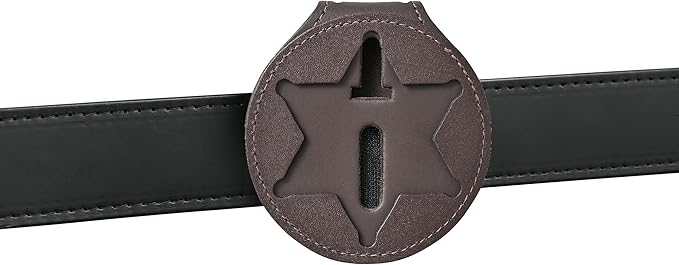 Perfect Fit Shield Wallets County of Los Angeles Sheriff Six-Point Star Belt Clip Badge Holder with Pocket and Chain (Cutout PF622), Brown Leather, One Size