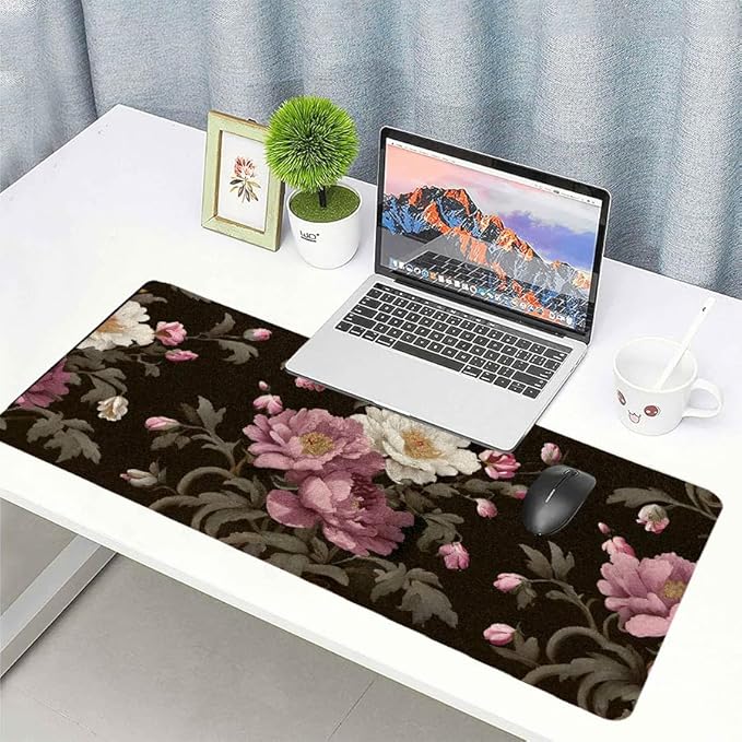 Luxury Peony Blooms Desk Mat, PU Leather Desk Pad with Non-Slip Base - Large Office Keyboard Mat for Women, Ideal Gift for Home & Gaming Setup （31.5 * 15.75in）