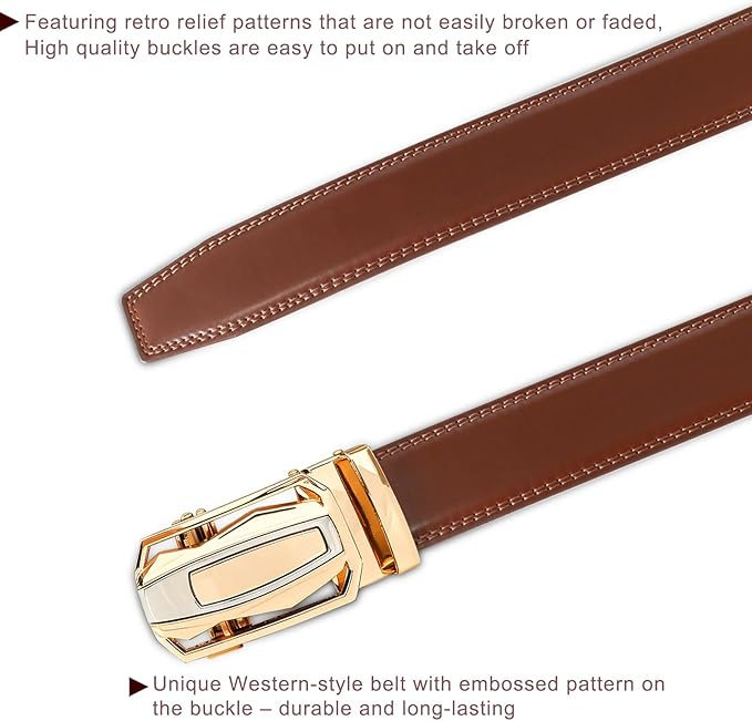 Aurolran Men&Womens Leather Dress Belt Business Automatic Buckle Belt Color-Black Silver Gold