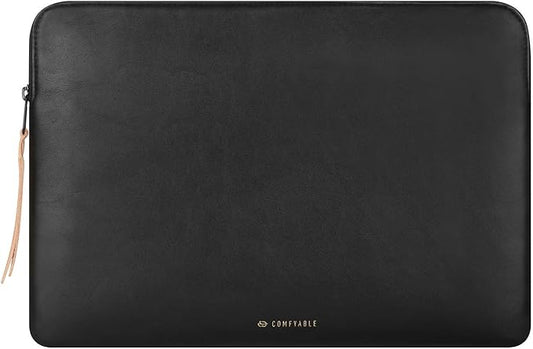 Comfyable Slim Protective Laptop Sleeve, PU Leather Bag Compatible with 15" MacBook Air (Snug Fit) M5 & 14" MacBook Pro M5 Pro/Max 2026 (Loose Fit), Black