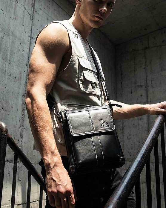 Men's Genuine Leather Crossbody Bag - Spacious & Functional & Durable Daily Use