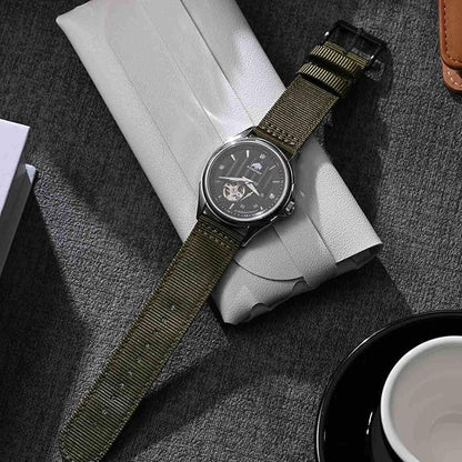 BISONSTRAP Men’s Nylon Watch Bands, Two-Piece Military Watch Straps, Quick Release, Brushed Buckle, Band Width 18mm 19mm 20mm 22mm