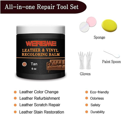 Leather Recoloring Balm & Color Restorer - Multipurpose Dye & Paint for Faded Leather Couches, Car Seats, Shoes | Fix Scratches on Clothing, Furniture & Accessories(Tan)