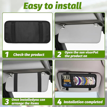 CD Visor Holder for Car, Large Capacity CD & DVD Visor Case, Vehicle Visor Storage Organizer with 12 Disc Sleeves, 1 Mesh Pocket 1 Pen Holder and & Elastic Band (Black)
