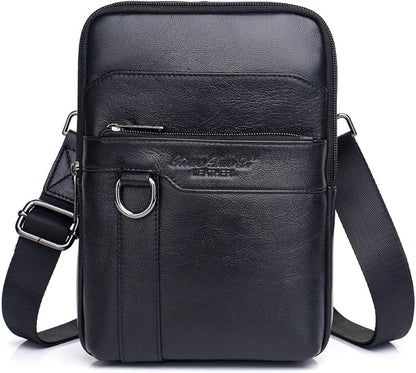 Hebetag Small Leather Sling Shoulder Bag Messenger Pack for Men Women Outdoor Travel Business
