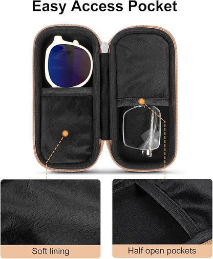 Double Eyeglasses Case Hard Shell Dual Sunglasses Organizer with Zipper Closure Travel Eyewear Storage for Vehicle