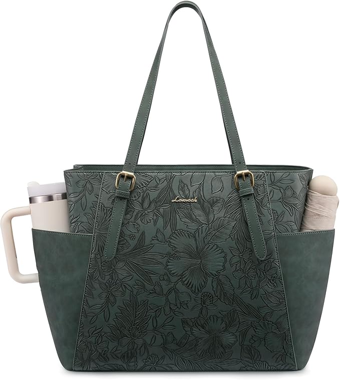 LOVEVOOK Laptop Tote Bag for Women With Large Cup Holder, Leather Work Tote Bag for Women,15.6 Inch Professional Computer Briefcase Business Teacher Commuter Shoulder Bag,Office Travel Gift