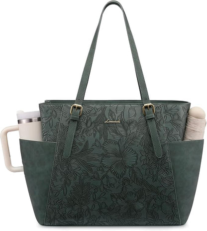 LOVEVOOK Laptop Tote Bag for Women With Large Cup Holder, Leather Work Tote Bag for Women,15.6 Inch Professional Computer Briefcase Business Teacher Commuter Shoulder Bag,Office Travel Gift