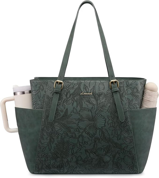 LOVEVOOK Laptop Tote Bag for Women With Large Cup Holder, Leather Work Tote Bag for Women,15.6 Inch Professional Computer Briefcase Business Teacher Commuter Shoulder Bag,Office Travel Gift