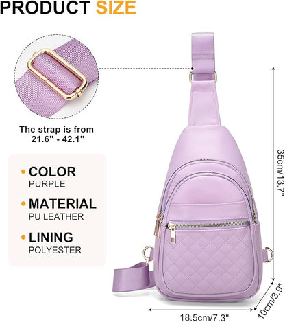 Crossbody Bags for Women Men,Leather Sling Bag Cross Body Backpack for Women, Casual Chest Bag Daypack for Travel Hiking, Purple