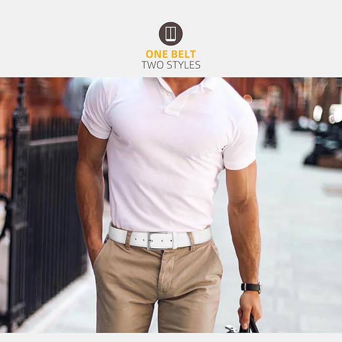 Mens Genuine Leather Dress Belt Classic Casual Belt with Single Prong Buckle for Jeans Pants Work and Business