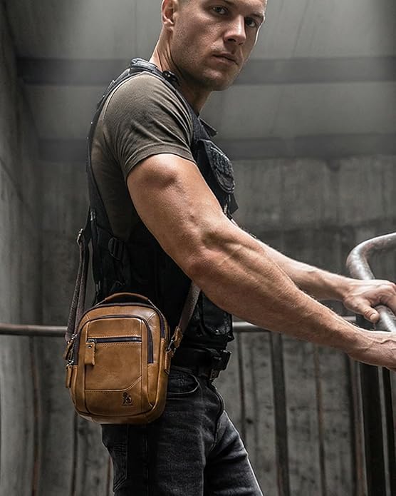 Premium Leather Men's Crossbody -Organized Storage & Durable,Stylish for Daily Carry