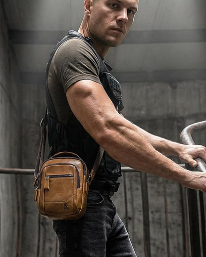 Premium Leather Men's Crossbody -Organized Storage & Durable,Stylish for Daily Carry