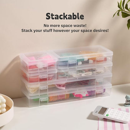 novelinks Plastic Small Storage Bins with Lids for Organizing, Mini Clear Storage Containers and Stackable Storage Box Organizer for Pencil Boxes, Task Boxes, Crayon Boxes (6 Pack Large)
