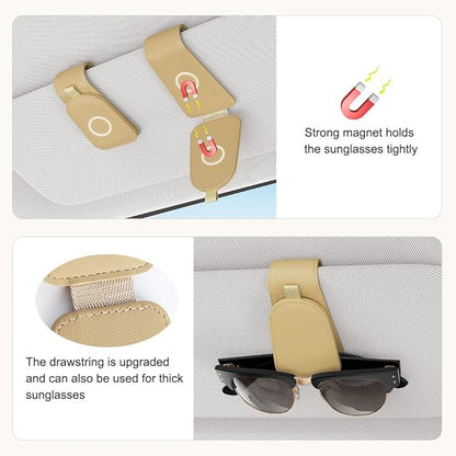 Sotfamily Sunglass Holder for Car Visor, Suede Cloth Magnetic Sunglass Organizer for Car Accessories, 2 Packs, Beige