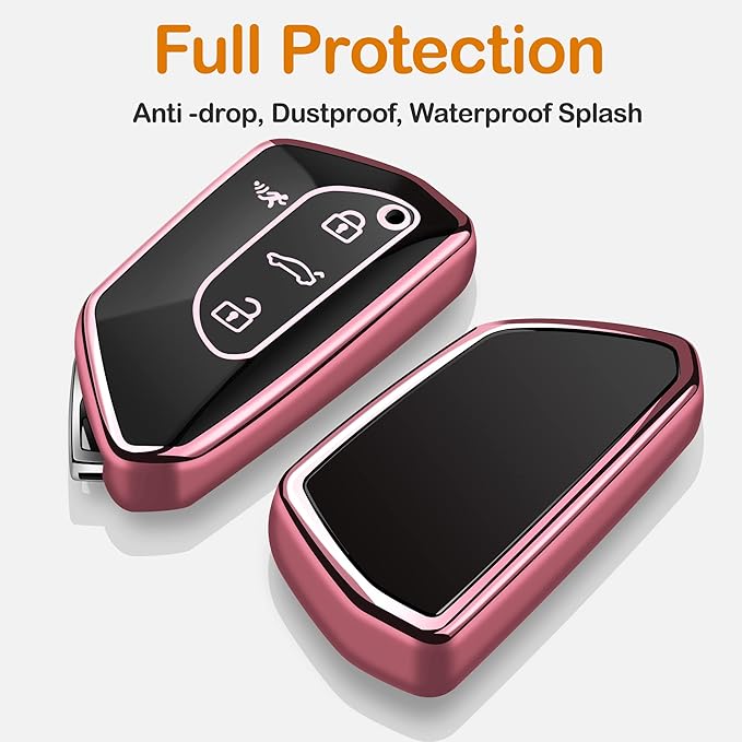 Sindeda for Volkswagen Key Fob Cover with Keychain Soft Full Protection Key Shell Key Case Compatible with VW MK8 Golf/GTI Skoda Octavia (Pink)