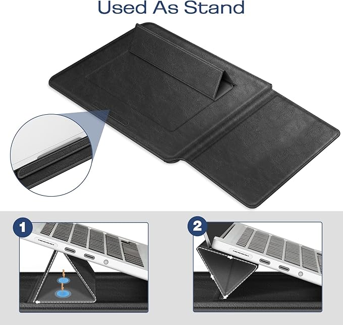 Fintie Sleeve Case for MacBook Air 13.6 A3449 A3240 A3113 A2681, Pro 14 A3427 A3426 A3434 A3401 A3185 A3112 A2992 A2918 A2779 A2442, MacBook Pro/Air/Neo 13 - Slim Bag Cover with Stand, Black