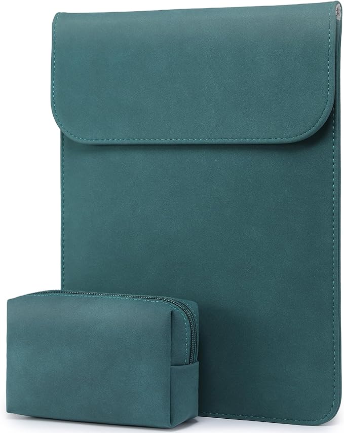 HYZUO 13.3-14 Inch Laptop Sleeve Case for MacBook Pro 14 M5/M4/M3/M2/M1 Pro/Max A3426 A3427 2026-2021, 13.3" MacBook Air/Pro, 13.5-13.8 Surface Laptop, HP Envy 13, Faux Suede Leather, Dark Green