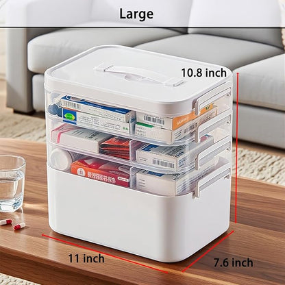 4-Tier Medicine Cabinet Organizer，Portable Medicine Cabinet with Handle, Empty First Aid Kit for Home,Multi-Purpose Organizer for Family First Aid, Home, Travel (Large 11 * 10.8 * 7.6 in)