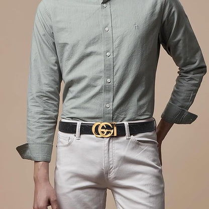 Aurolran Men&Womens Leather Dress Belt Business Automatic Buckle Belt Color-Black Silver Gold