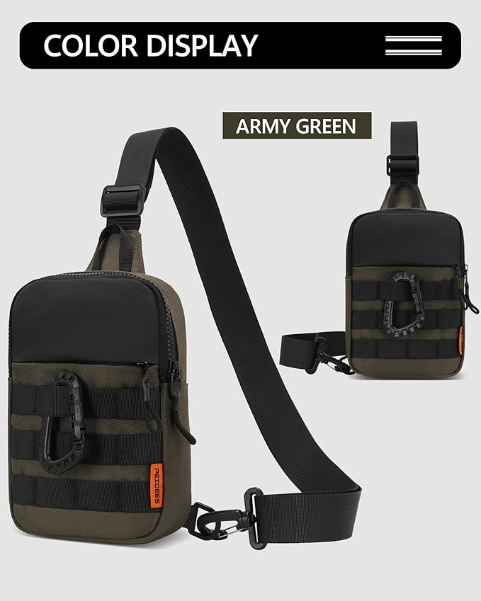 Peicees Small Anti Theft Sling Bag for Men, Tactical Inspired Waterproof Utility EDC Mini Crossbody Chest Bag for Travel Work Sport (Army Green)