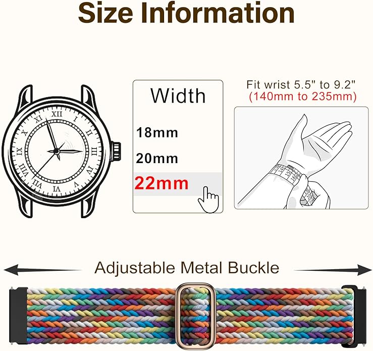 SNBLK 3 Pack 18mm 20mm 22mm Braided Watch Band Compatible with Garmin Vivoactive 5 Watch Bands/Vivoactive 6/3/4s, Quick Release Adjustable Elastic Nylon Loop Strap for Venu 3S/2S/Venu 3/2 Women Men