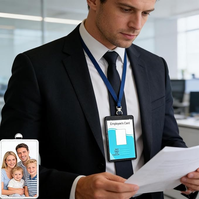 12 Pack Sublimation Blank PU Leather ID Badge Holder Bulk Heat Transfer Print ID Card Badges Name Tag Holders for DIY Office Employees (Vertical & Horizontal)