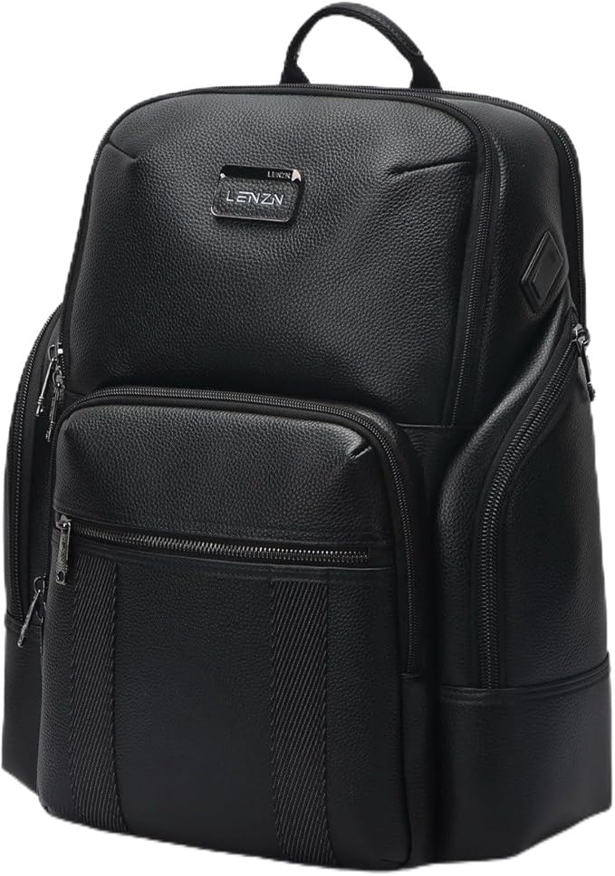 LENZN Durable Leather Laptop Business Backpack Perfect for Men & Women, Work Backpack Fits 15.6 Inch, Premium Quality Travel Bag with USB Charging Port, Water-Resistant, Bookbag with Multiple Pockets