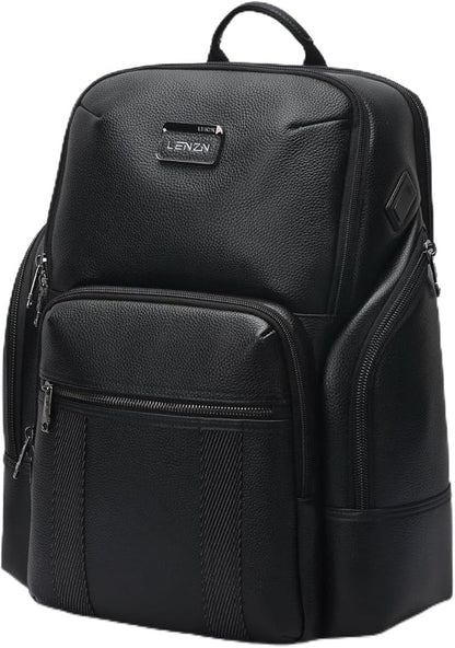 LENZN Durable Leather Laptop Business Backpack Perfect for Men & Women, Work Backpack Fits 15.6 Inch, Premium Quality Travel Bag with USB Charging Port, Water-Resistant, Bookbag with Multiple Pockets